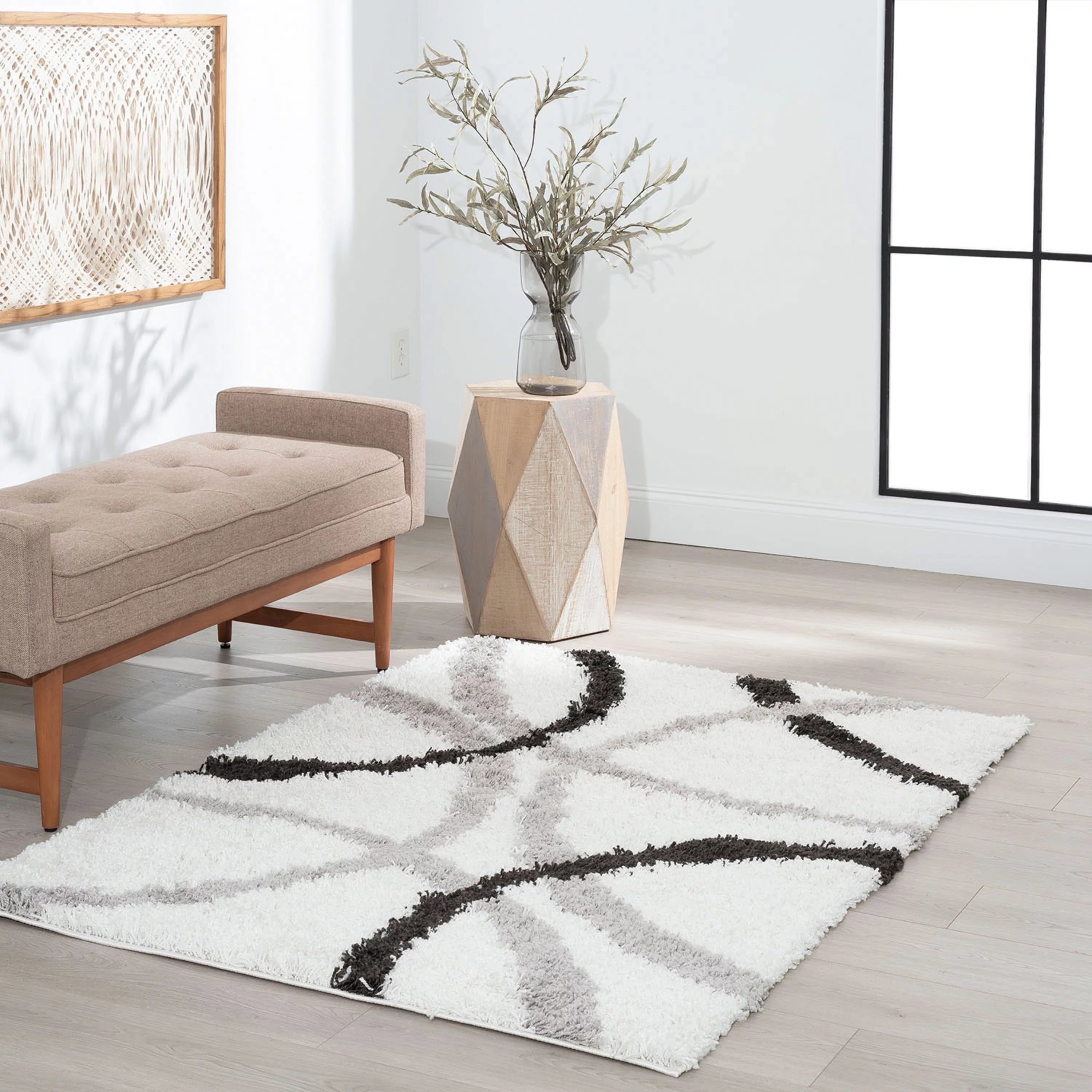 Modern White Area Rug 4x6 for Living Room, Bedroom, Dining Room, Indoor Entryway Y927030