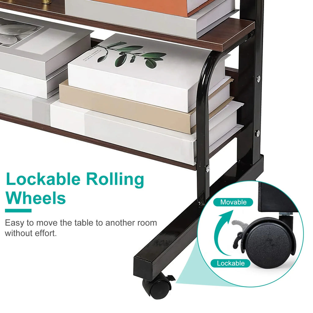 Mobile Laptop Table 3-Tier with Wheels, Height Adjustable, Beige S11889