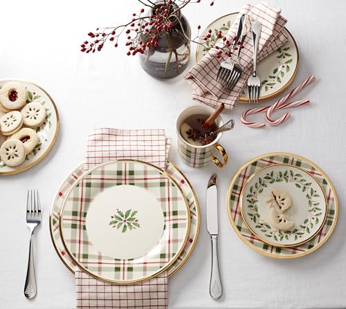 Holiday Plaid 12-Piece Dinnerware Set, Red & Green R25218
