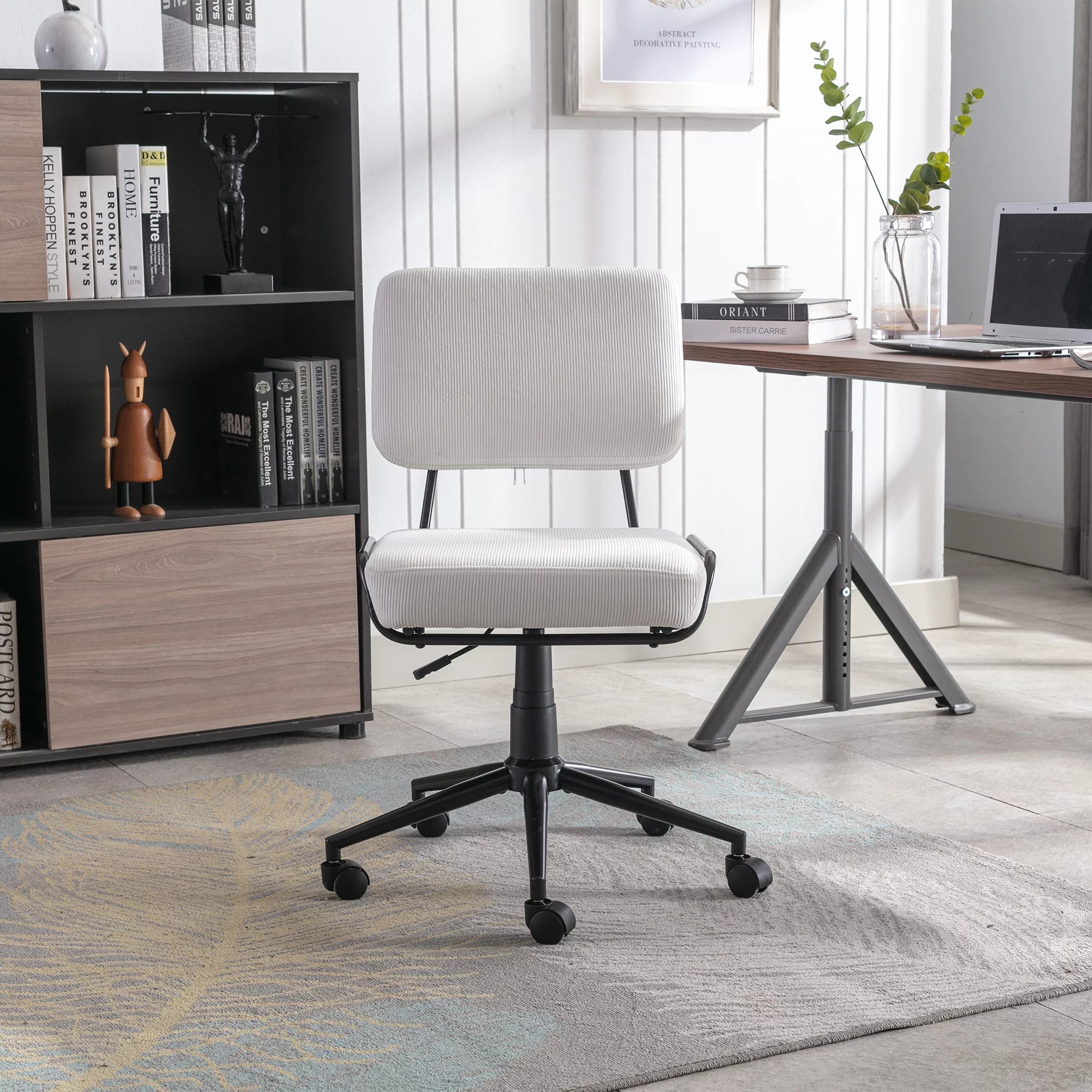 Corduroy Upholstered Swivel Desk Chair with Wheels S9217