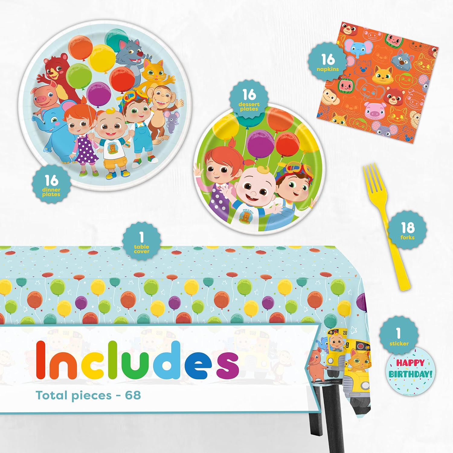 Party Supplies Set for 16 Guests with Table Cover, Plates, Napkins Q76327