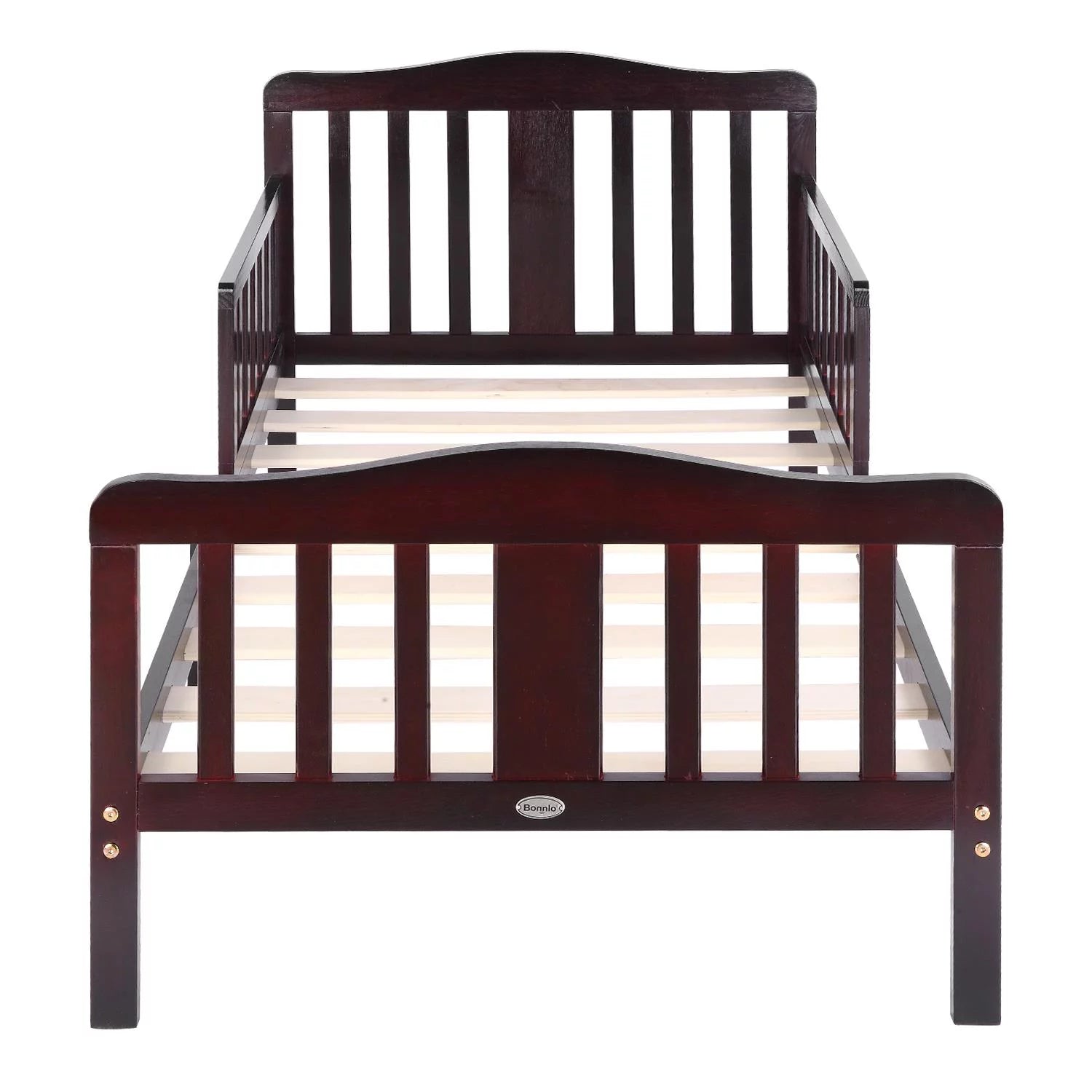 Toddler Wood Bed Frame with Safety Rail Fence O98459
