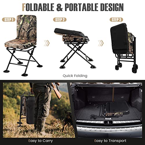 Hunting Chair, 360 Degree Swivel with Padded Cushion, Portable Folding for Blind, Fishing, Camping M6899