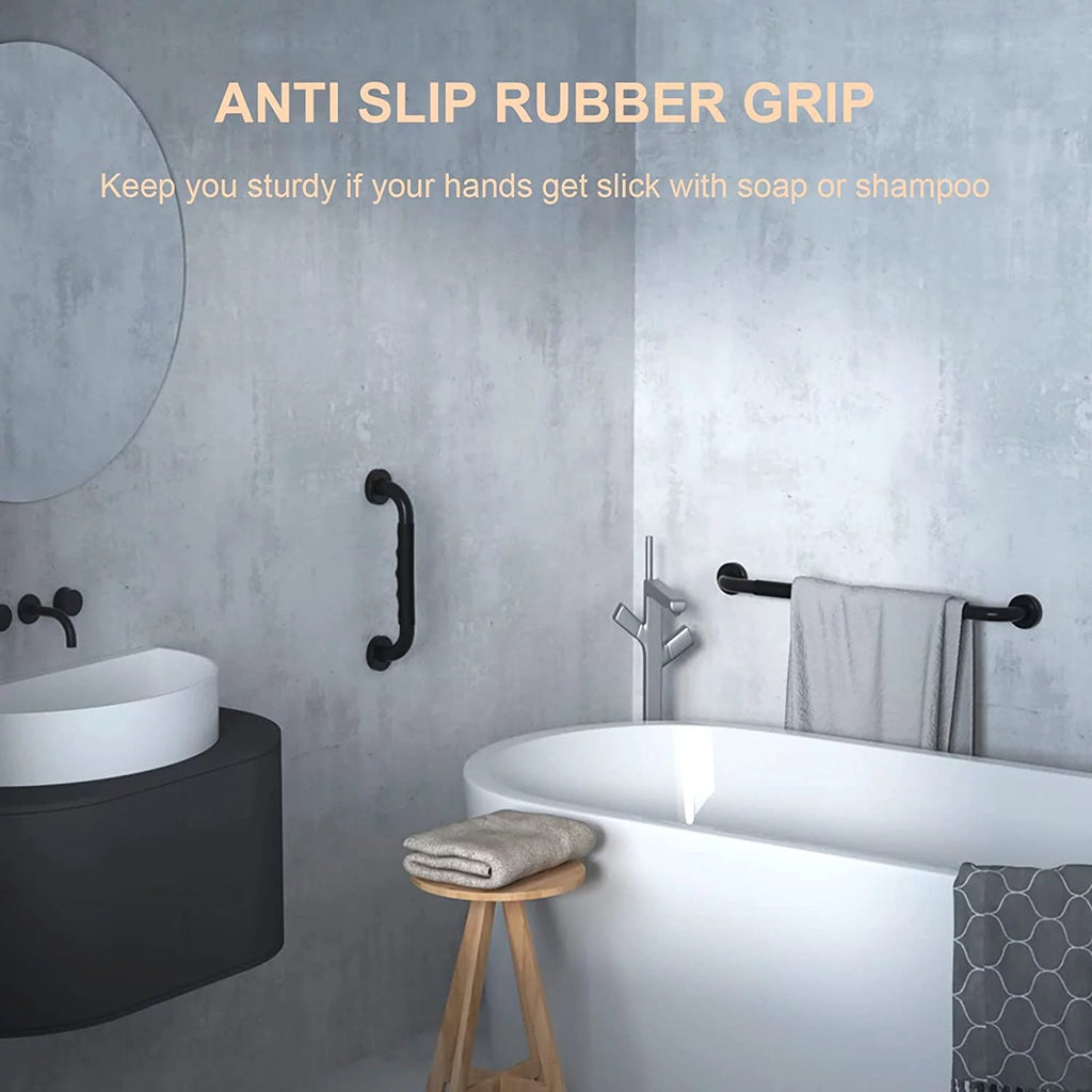 2 Pack 12 Inch Black Shower Grab Bar with Anti Slip Rubber Grip Y55782
