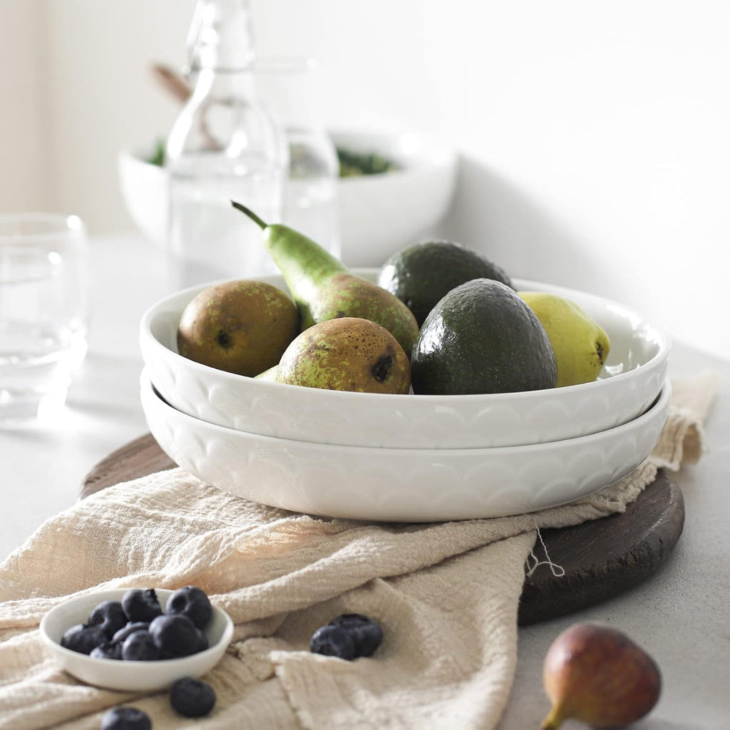 Large Ceramic Pasta Bowls Set of 4, White Salad Serving Bowls, Microwave and Dishwasher Safe L9078