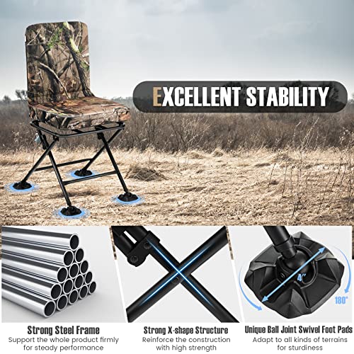 Hunting Chair, 360 Degree Swivel with Padded Cushion, Portable Folding for Blind, Fishing, Camping M6899