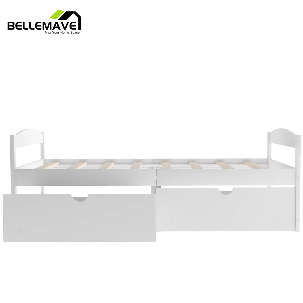 White Twin Size Platform Bed with 2 Drawers Y907384
