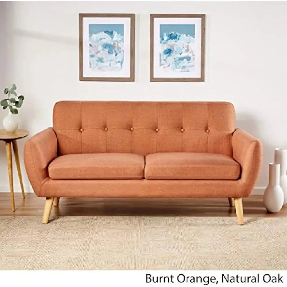 Mid-Century Modern Petite Fabric Sofa Burnt Orange R57644