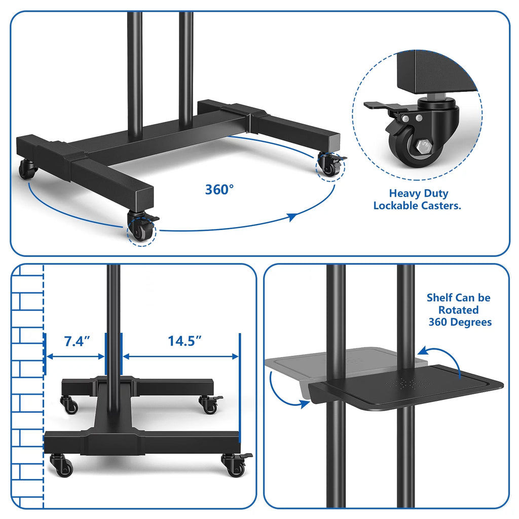 TV Cart for TVs up to 75 inch, Tilt Rolling Stand, Black N907719