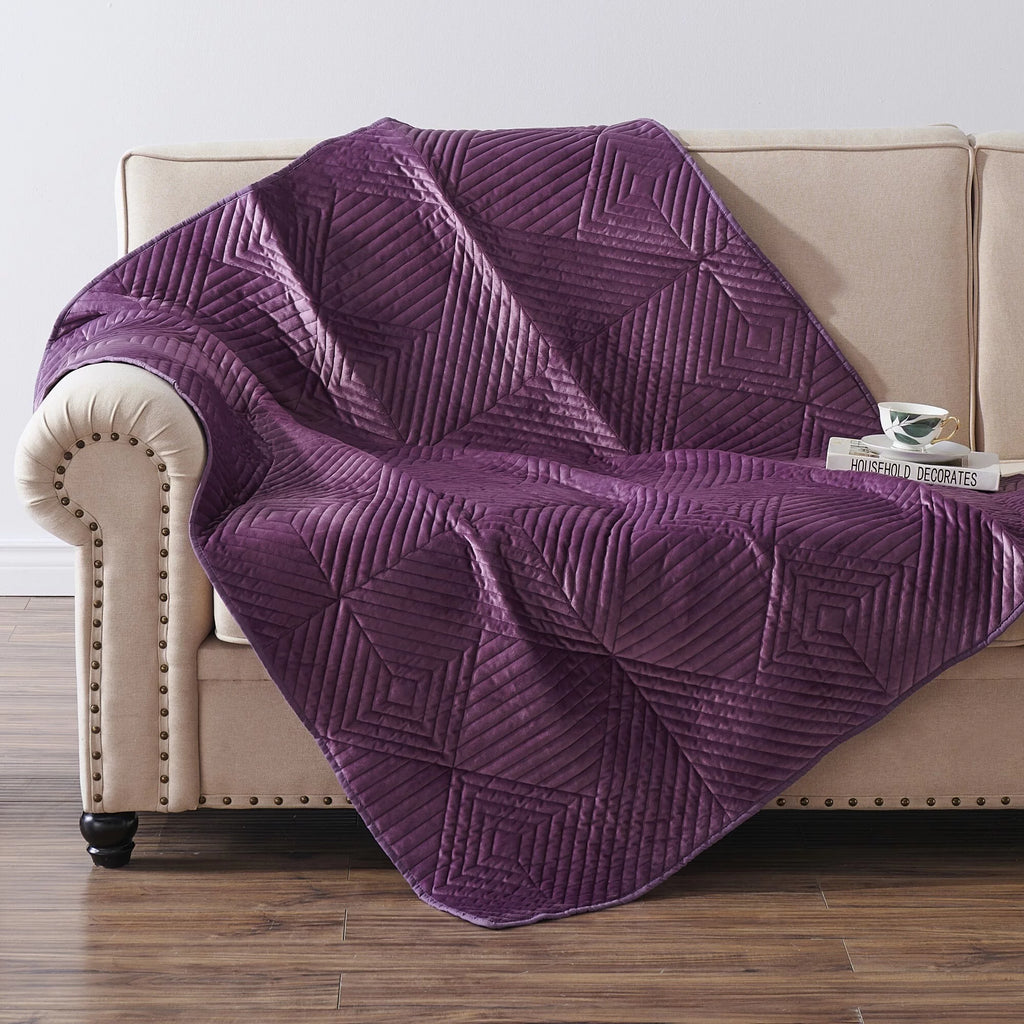 Riviera Velvet Quilted Modern Throw Blanket Mauive A3383