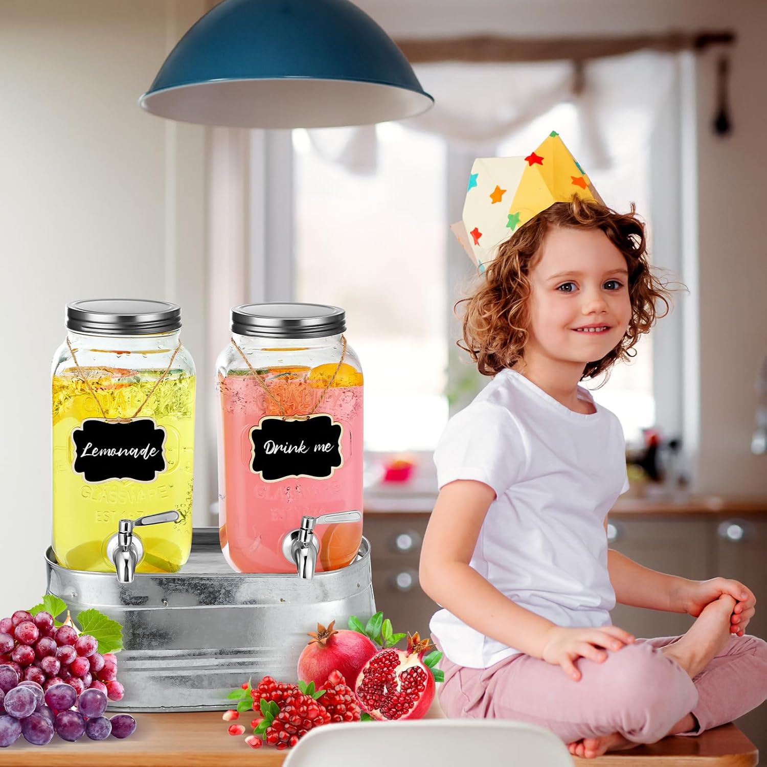 2 Pack 1 Gallon Glass Beverage Dispensers with Stand for Parties X367