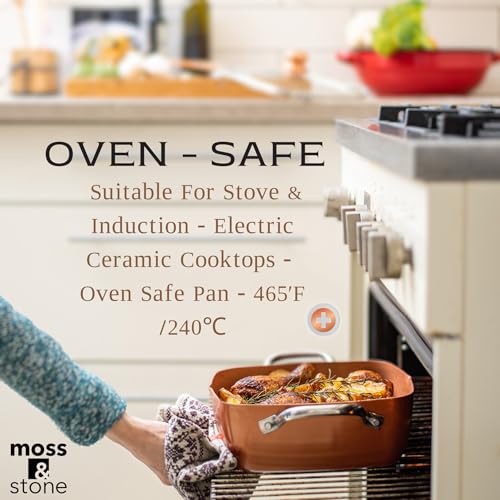 Copper Cookware Set 5 Piece, Non Stick Deep Frying Pan with Steamer Rack Y722