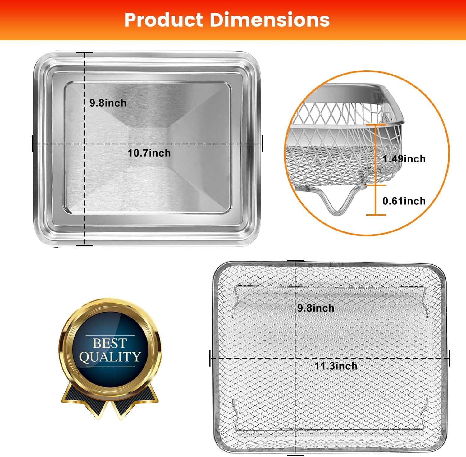 Air Fryer Tray Replacement, 10.7 x 9.8 Inch Non-stick Mesh Basket, Dishwasher Safe M1663
