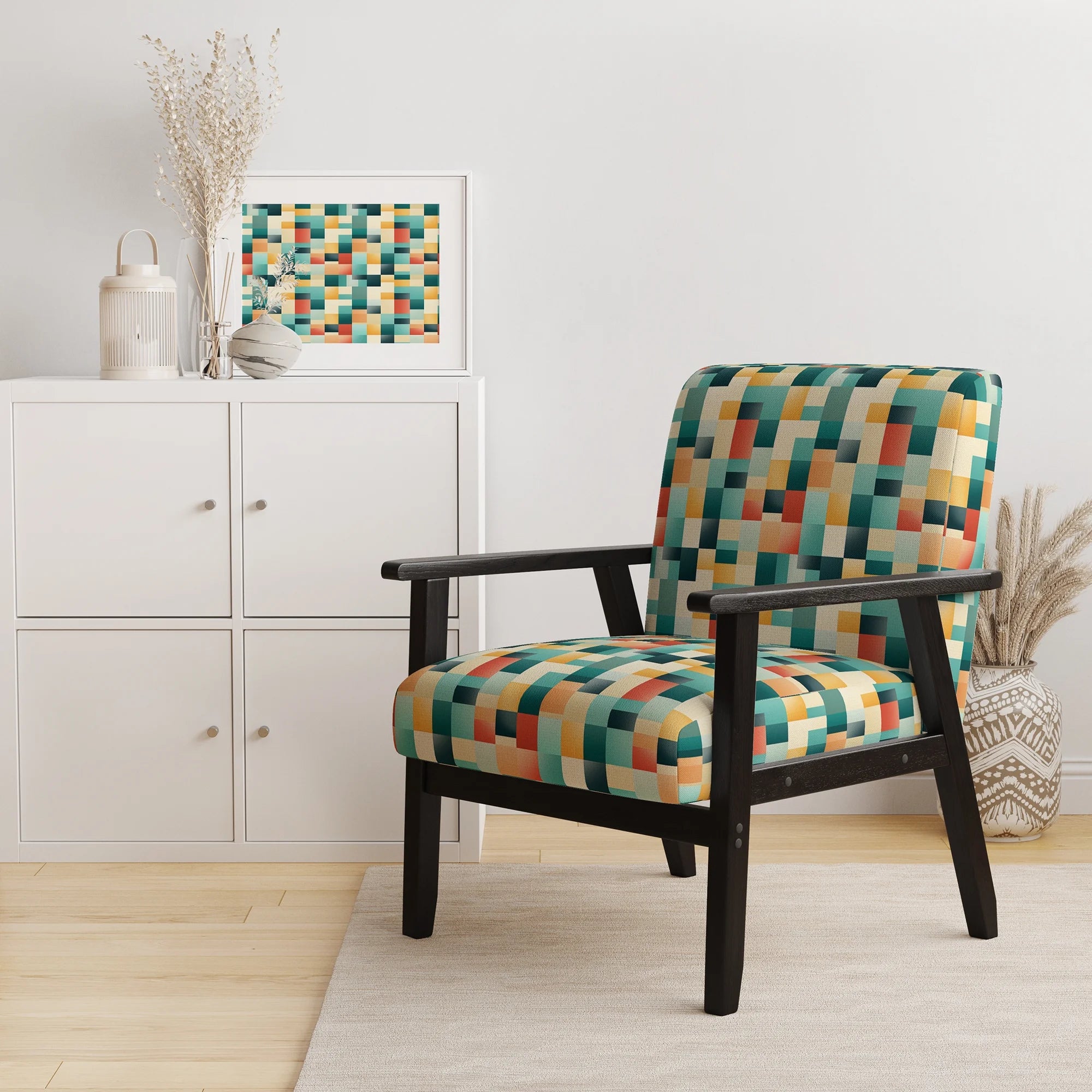 Upholstered Striped Accent Chair Modern Contemporary Arm Chair O877881