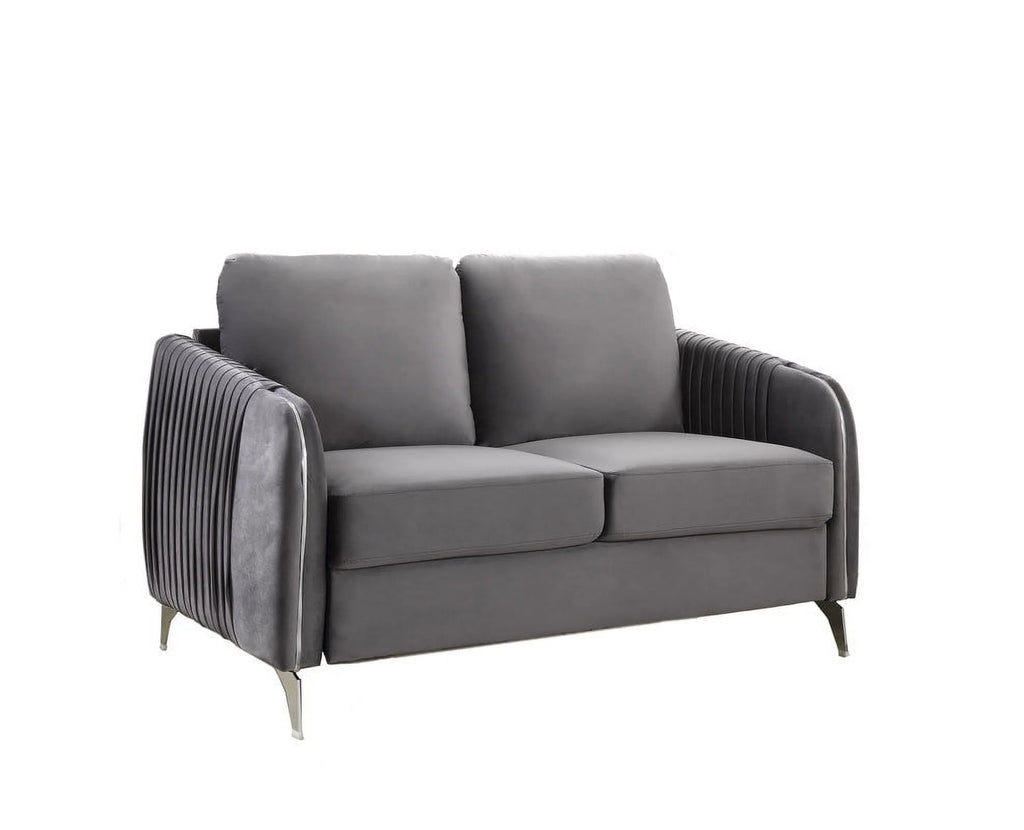 Gray Velvet Living Room Set with Vertical Channel-Quilted Design K1547