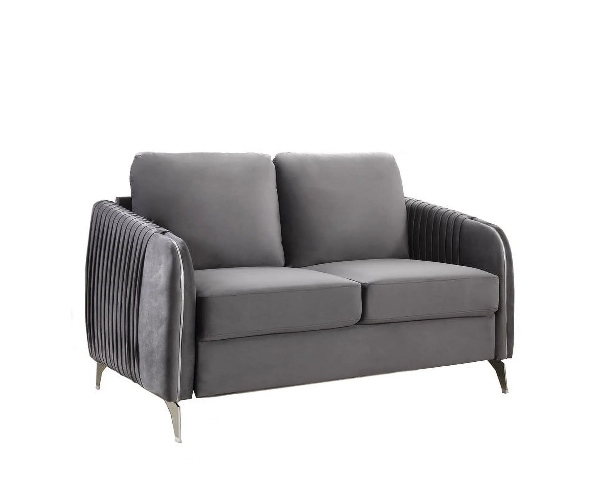 Gray Velvet Living Room Set with Vertical Channel-Quilted Design K1547