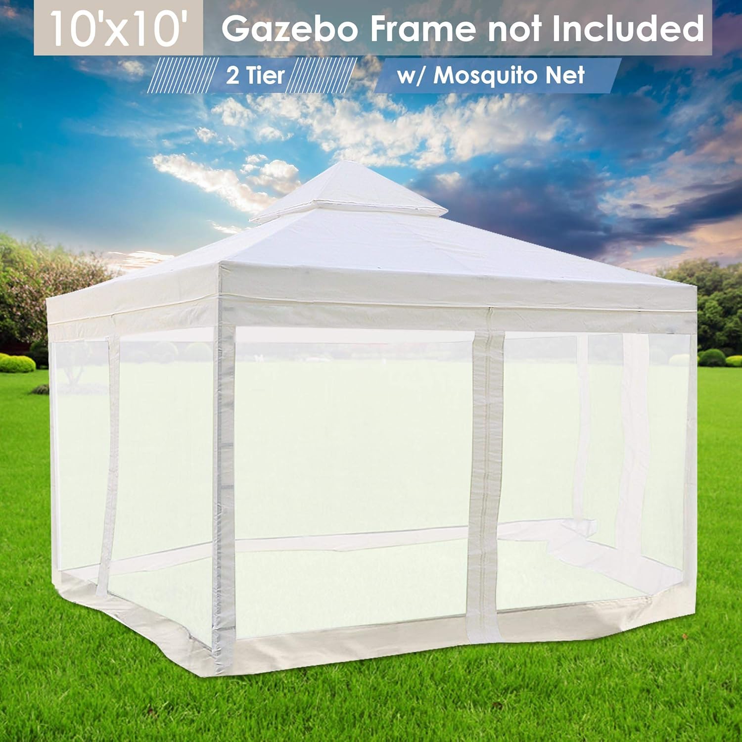 10'x10' Gazebo Top Replacement Mesh Net for 2 Tier Outdoor Canopy A9082