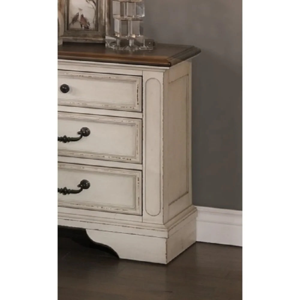 White Wooden Nightstand with 3 Drawers Y434508