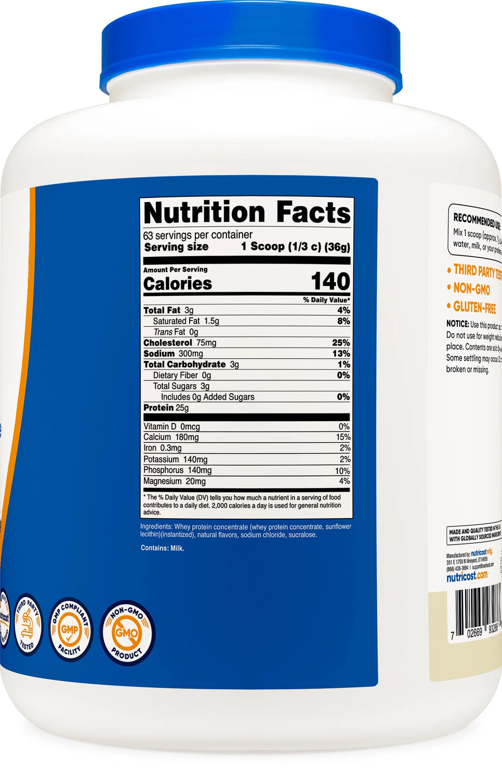 Whey Protein Concentrate Powder, Vanilla, 5 lbs B4921