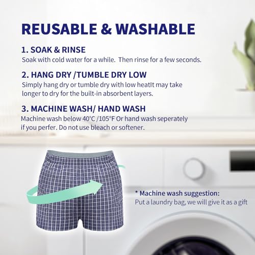 Men's Washable Incontinence Boxer Briefs, Leak Proof, 2 Pack C2788