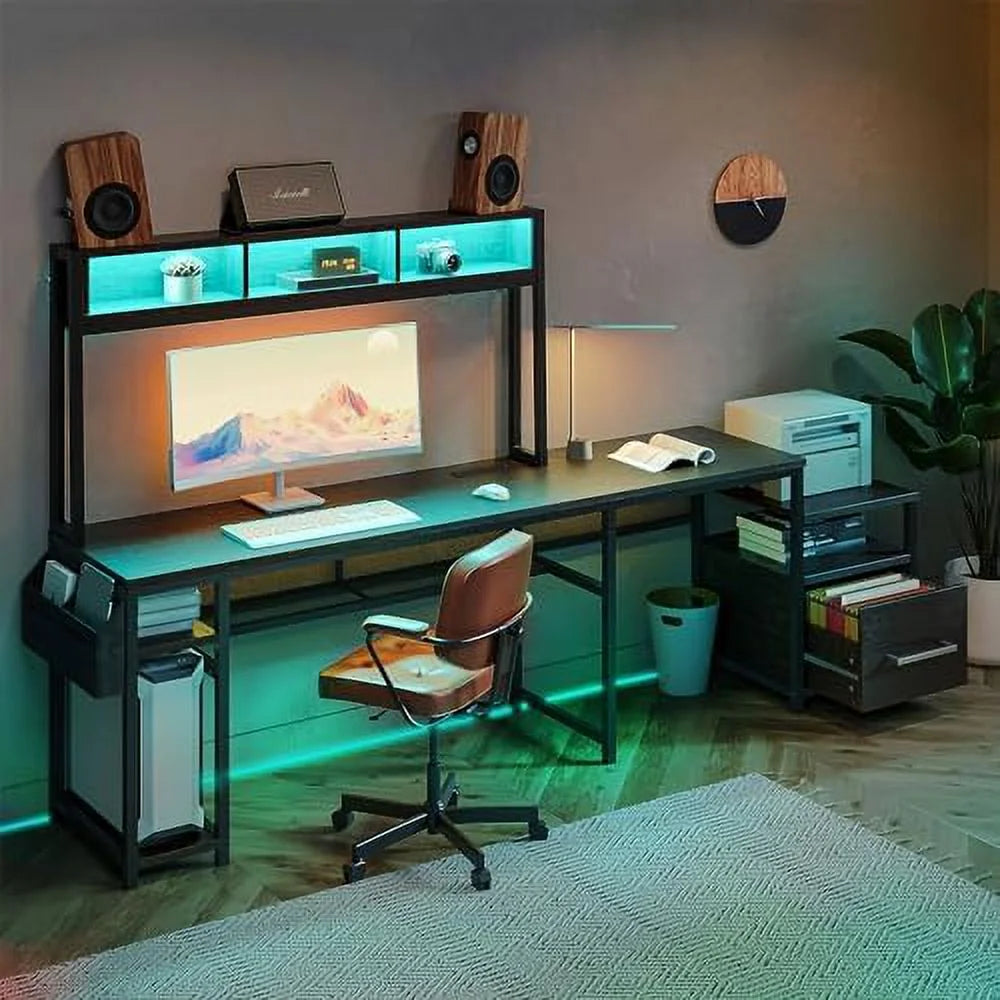 Computer Desk with Monitor Stand and File Cabinet, L-Shaped Desk for Home Office N921865