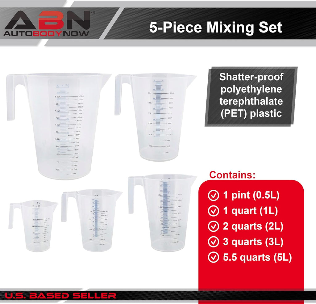 5 Piece Graduated Paint Mixing Pitchers, Quart and Gallon Sized Plastic Cups G821828
