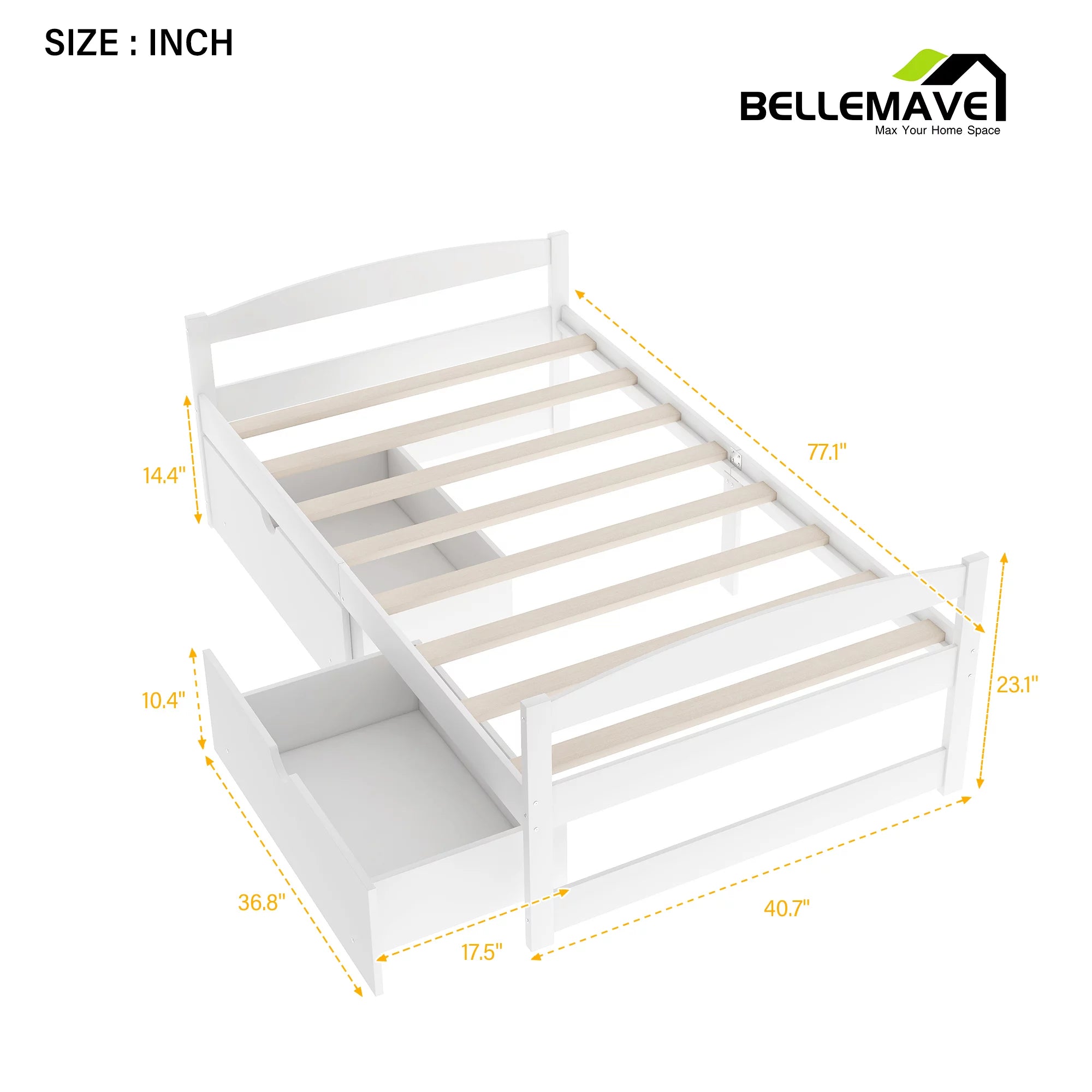 White Twin Size Platform Bed with 2 Drawers Y907384