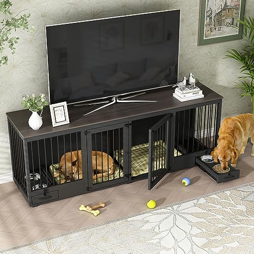 Large Wooden Dog Crate for 2 Dogs with Drawers and Divider S216