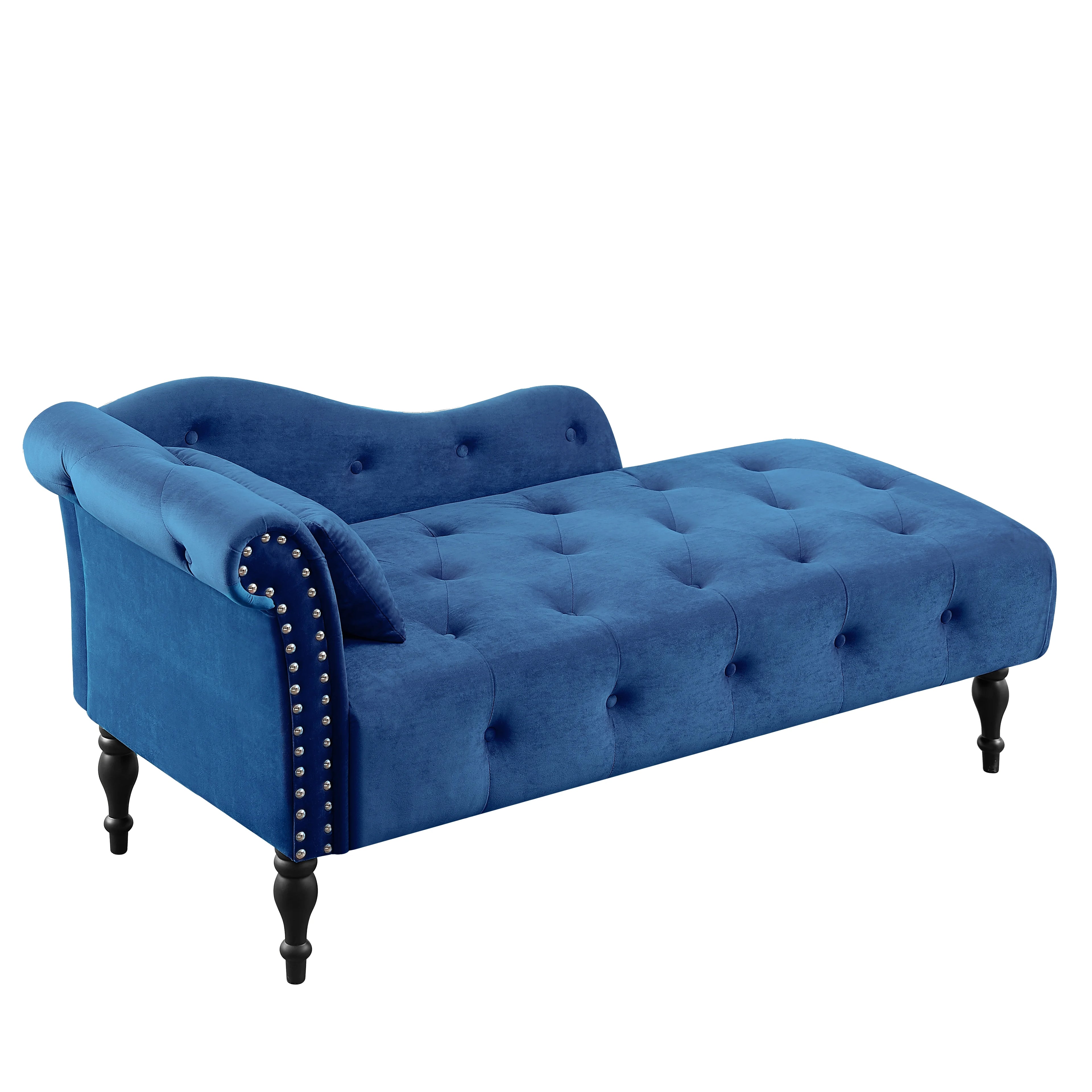 Modern Lounge Chaise Indoor, Upholstered Accent Chair with Button Tufted Seat and Solid Wooden Legs, Blue H5118