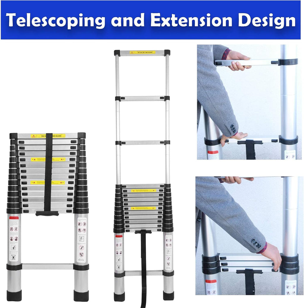 Aluminum Telescoping Ladder, Adjustable Height, 330lbs Load Capacity V30077