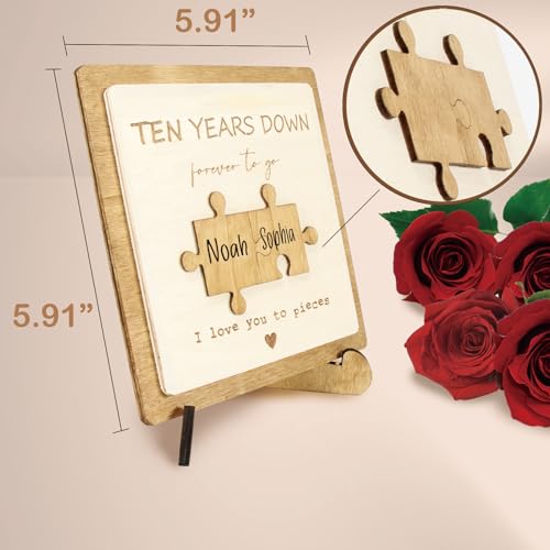 Personalized Wooden Plaque with Engraved Puzzle Pieces for Couples W463127