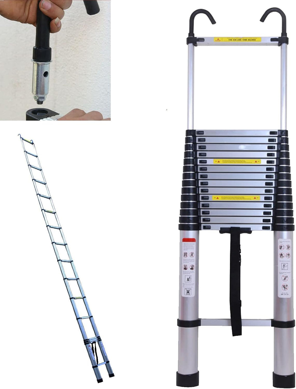 20ft Aluminum Telescoping Ladder Adjustable Height EN131 Certificated, 330lbs Max Load Heavy Duty Portable Extension Folding Ladder Anti-Slip Rubber Feet Easy to Extend or Retract