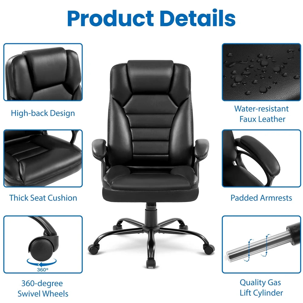 Faux Leather Executive Office Chair with Integrated Headrest, Black C91884
