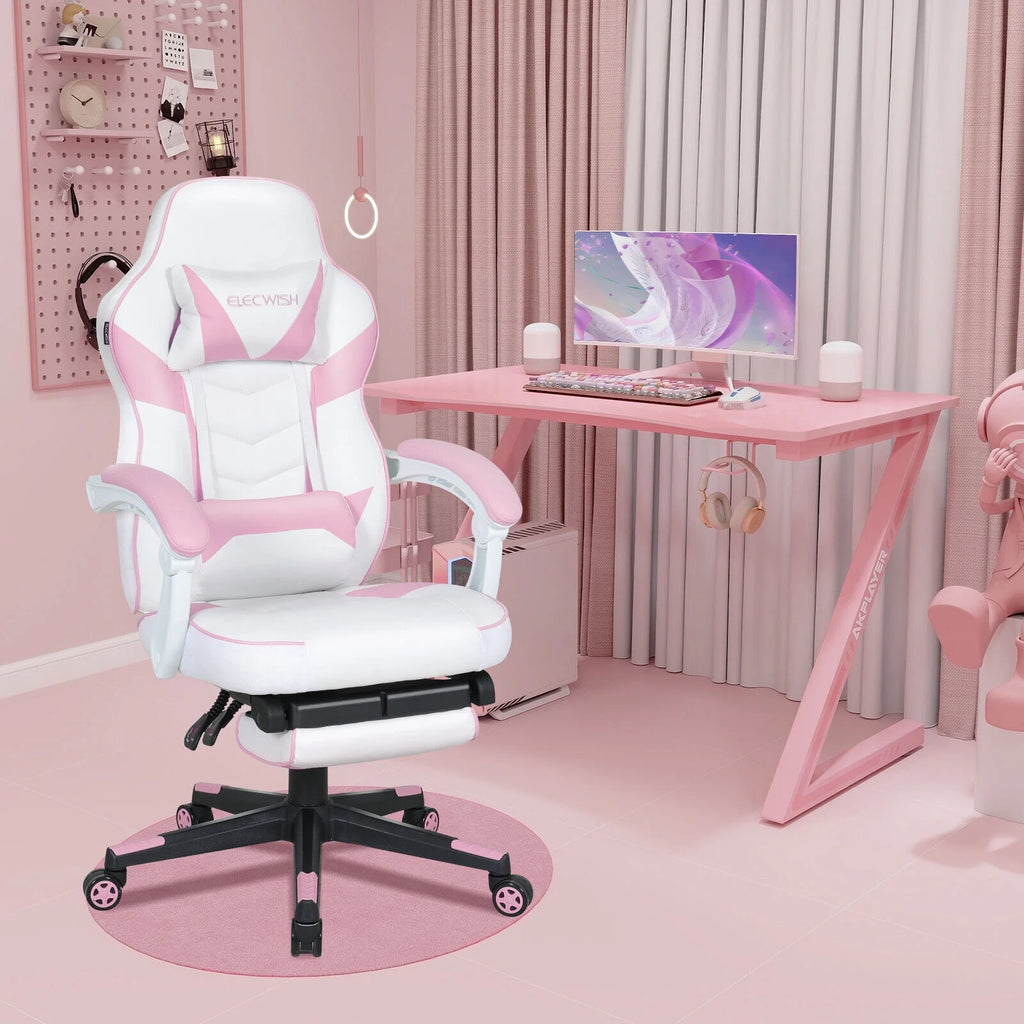 Pink Gaming Chair with Lumbar Support, Swivel Office Chair O5526