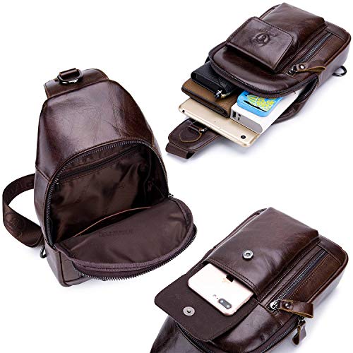 Men's Leather Crossbody Sling Bag for Travel Hiking X970