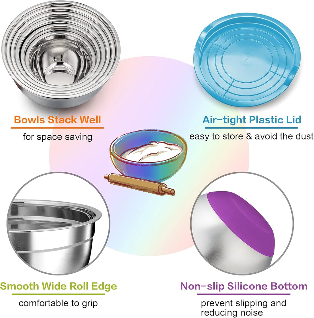 Stainless Steel Mixing Bowls with Airtight Lids, Nesting & Stackable, Set of 6 E712