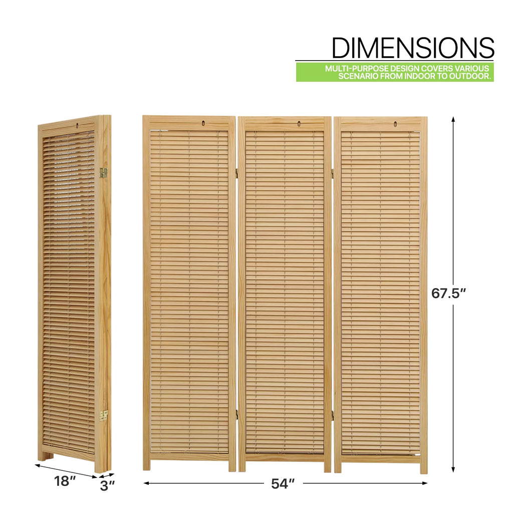 5.6 ft Foldable Room Divider, 3 Panel Wood Privacy Screen U937420
