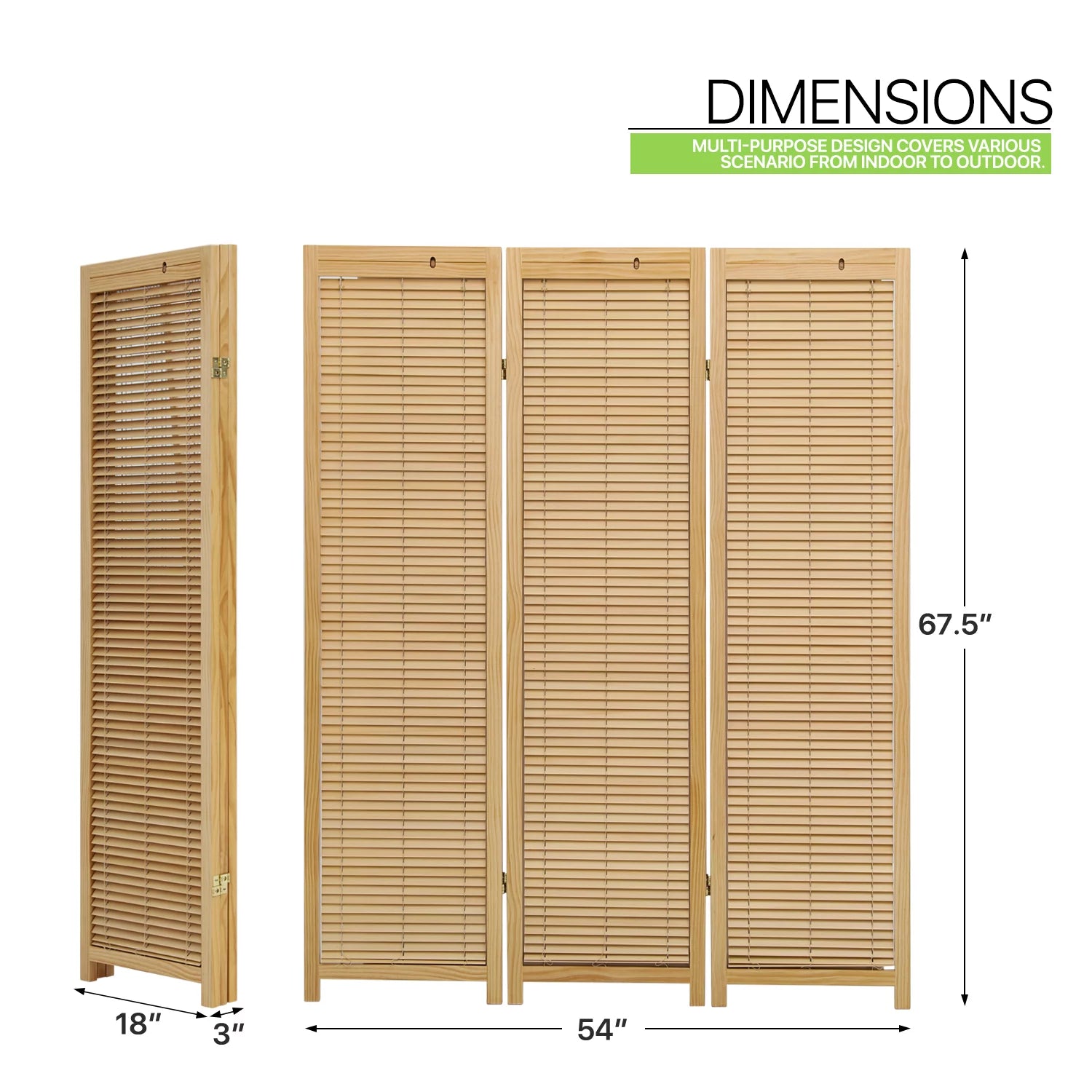5.6 ft Foldable Room Divider, 3 Panel Wood Privacy Screen U937420