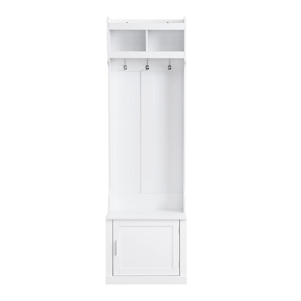 Minimalist Hall Tree with Cabinet & 6 Hanging Hooks, Storage Bench with Coat Rack, White F392546