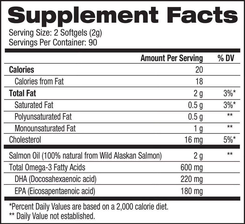 Wild Salmon Oil 1000 mg Softgels, 180 Count, 2 Pack E630476