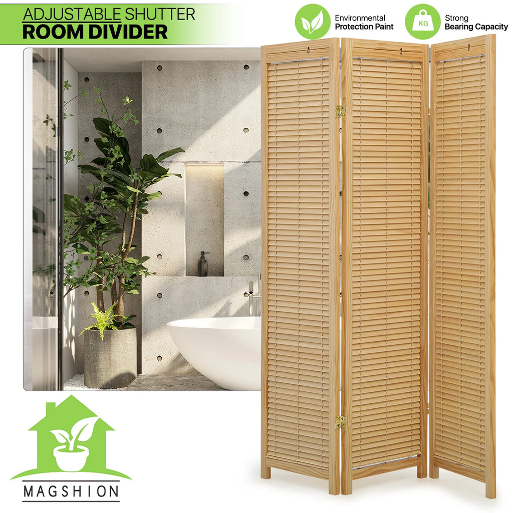5.6 ft Foldable Room Divider, 3 Panel Wood Privacy Screen U937420