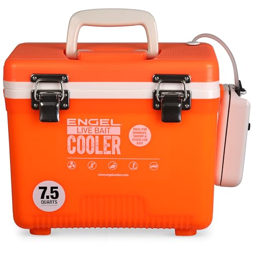 Live Bait Cooler Box with 2-Speed Portable Aerator Pump, Fishing Bait Station and Minnow Bucket D8809