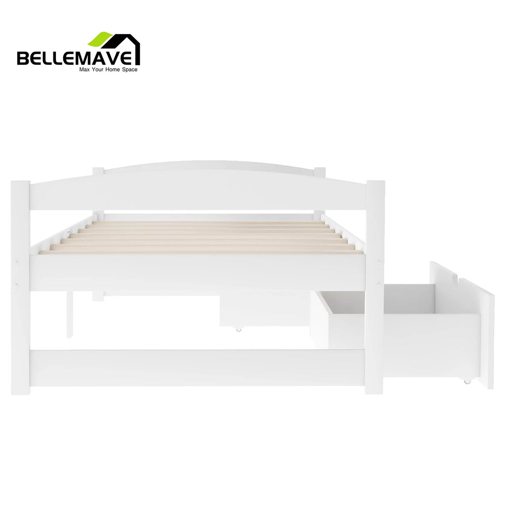 White Twin Size Platform Bed with 2 Drawers Y907384
