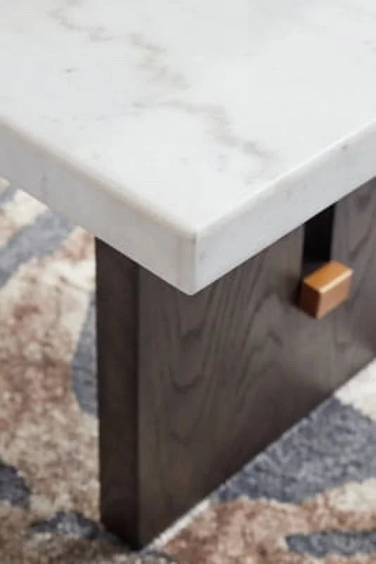 Rectangular Coffee Table with Marble Tabletop, Dark Brown & White R86769