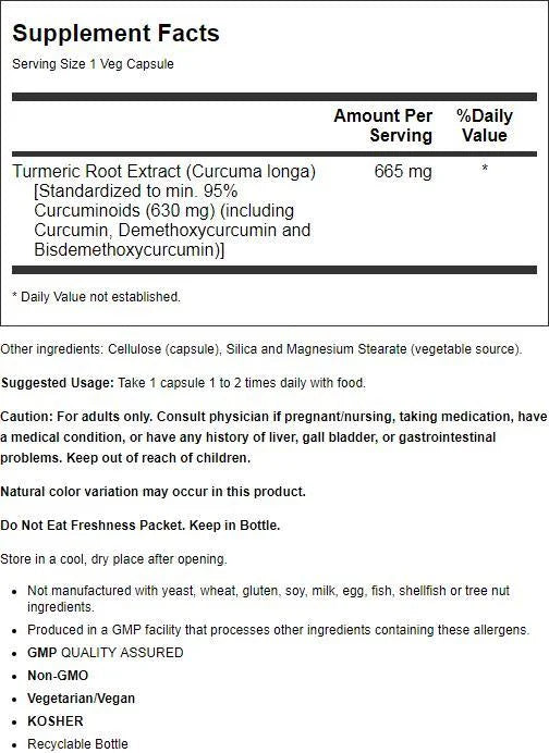 Turmeric Curcumin Herbal Supplement, 120 Veg Capsules C582