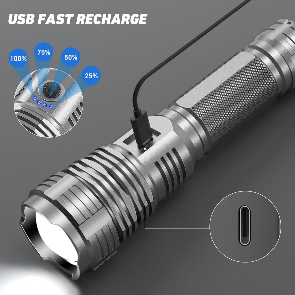 Rechargeable LED Flashlight, 990,000 Lumens, 5 Modes, Waterproof for Camping Outdoor Y4431