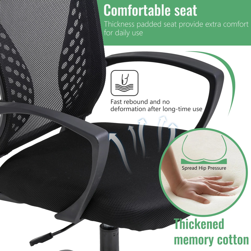 Mesh Office Chair Ergonomic Computer Chair with Swivel & Lumbar Support, Black H29443