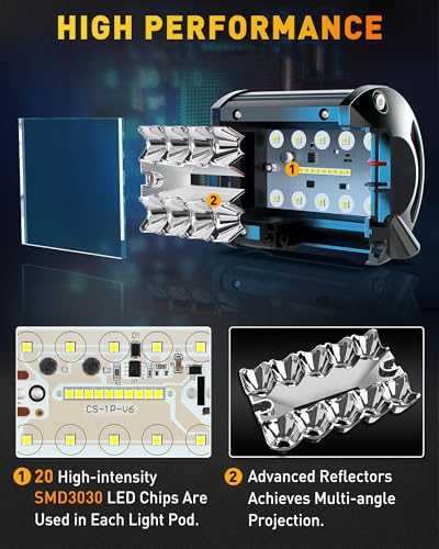 4 inch LED Pod Lights, 240W 24000LM, Spot Flood Combo for Truck Boat ATV UTV Jeep, 4 Pcs A819