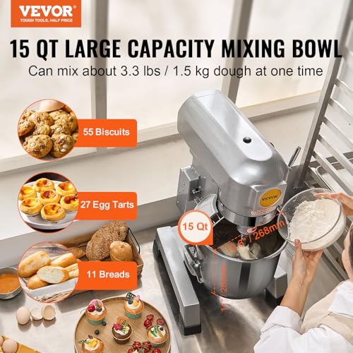 Commercial Food Mixer 10Qt Stainless Steel Bowl, 450W Stand Mixer with 3 Speeds U88115