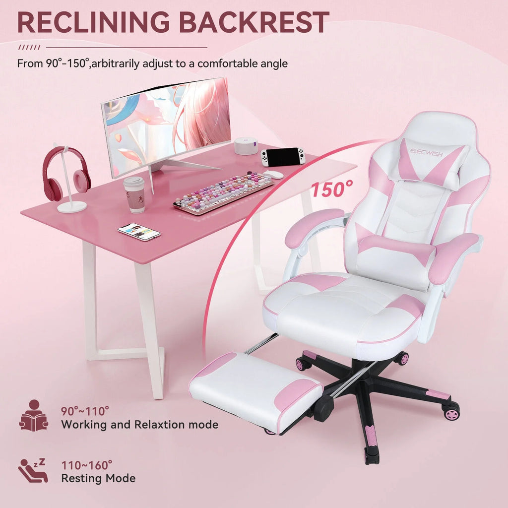 Pink Gaming Chair with Lumbar Support, Swivel Office Chair O5526